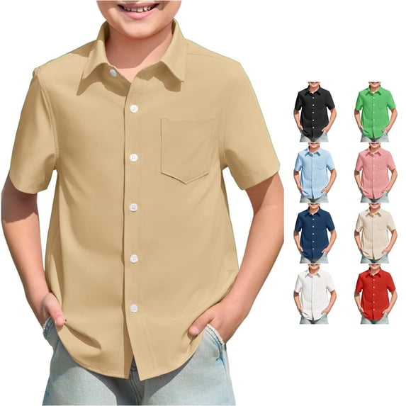REDARER Kids Short Sleeve Button Down Shirt Chest Pocket Lightweight Summer Beach School Casual Tops School Uniform,9-10 Years