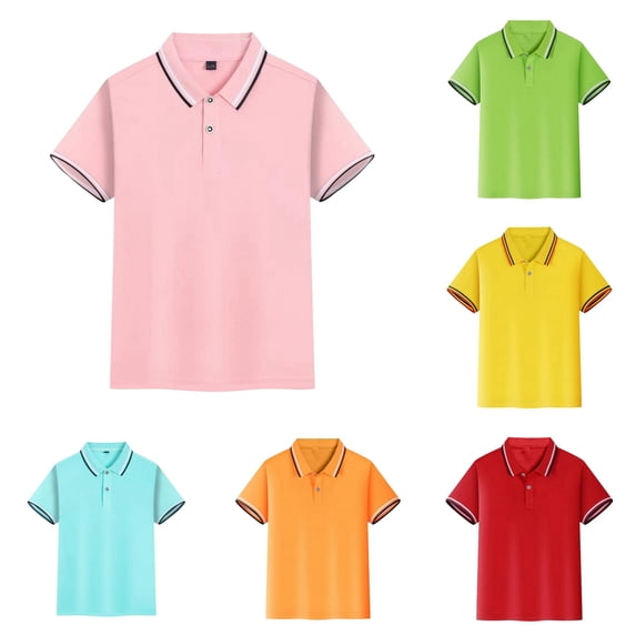 REDARER Kids Short Sleeve Striped Polo Shirt Solid Soft Button Lapel School Uniform Tops,12