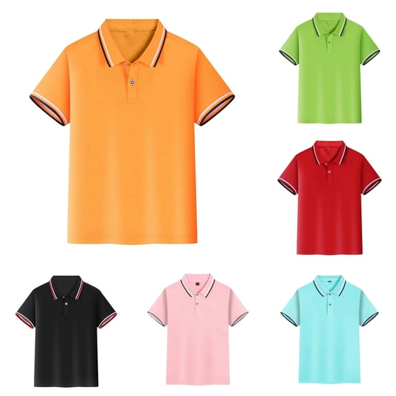REDARER Kids Short Sleeve Striped Polo Shirt Solid Soft Button Lapel School Uniform Tops,12