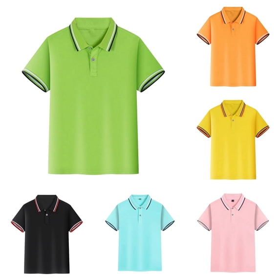 REDARER Kids Short Sleeve Striped Polo Shirt Solid Soft Button Lapel School Uniform Tops,16