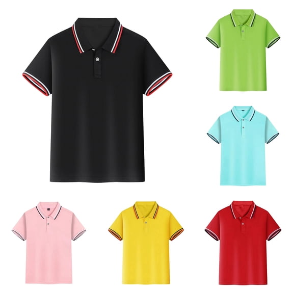 REDARER Kids Short Sleeve Striped Polo Shirt Solid Soft Button Lapel School Uniform Tops,20