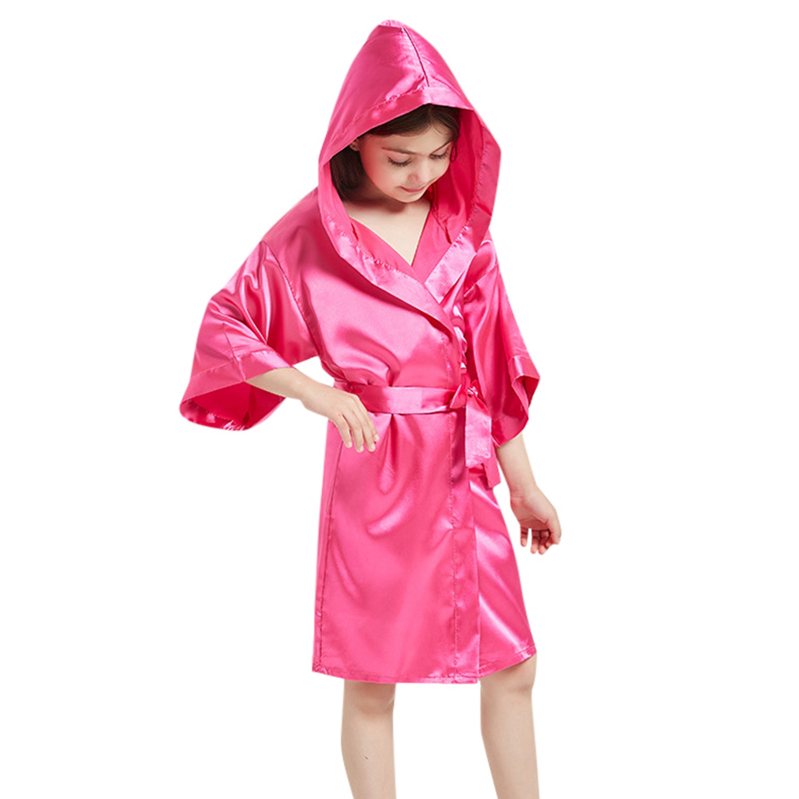 Bata de kimono de seda para niños, bata de baño de satén con capucha para niños y niñas, ropa de dormir (verano), talla 10-12 años