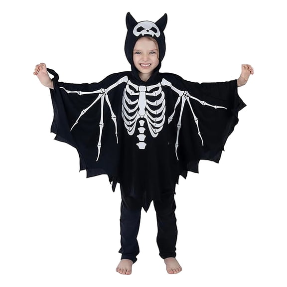 REDARER Kids Skeleton Bat Wing Hooded Cape for Halloween Cosplay Carnival Theme Party Trick or Treat Dress Up Outfit,4-5 Years
