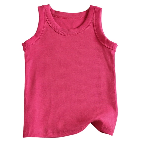 REDARER Kids Sleeveless Ribbed Top Solid Striped Cotton Comfortable Casual Sports Wear For Boys Girls Summer Daily Outfits,Color:Hot Pink,Size:9-10 Years