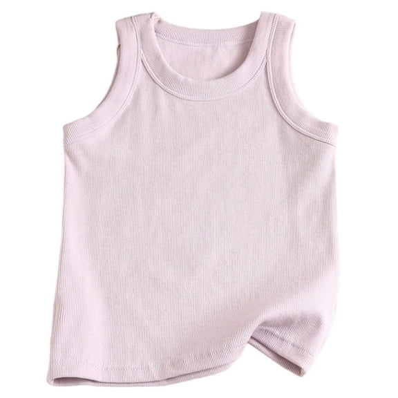 REDARER Kids Sleeveless Ribbed Top Solid Striped Cotton Comfortable Casual Sports Wear For Boys Girls Summer Daily Outfits,Color:Light Purple,Size:4-5 Years