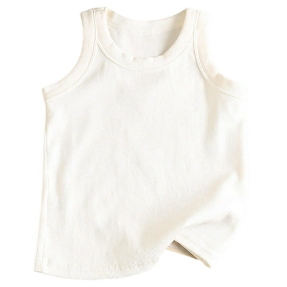 REDARER Kids Sleeveless Ribbed Top Solid Striped Cotton Comfortable Casual Sports Wear For Boys Girls Summer Daily Outfits,Color:White,Size:13-14 Years