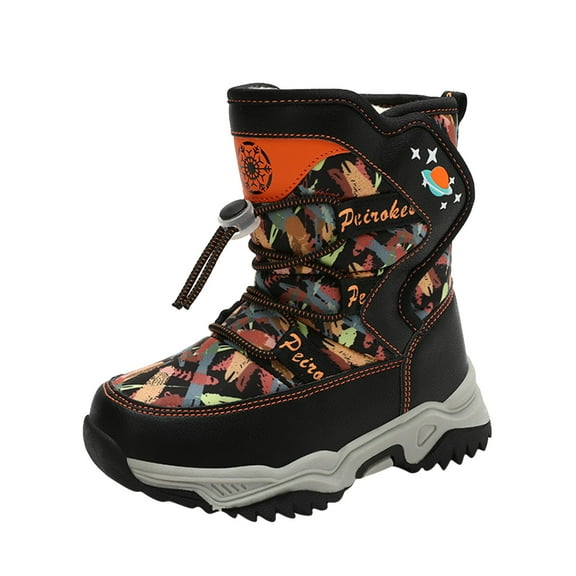 REDARER Kids Snow Boots Fashion High Top Winter Boots, Warm Waterproof Insulated Snow Booties for Boys and Girls, Non- Outdoor Shoes,Color:Black,Size:8-9 Years