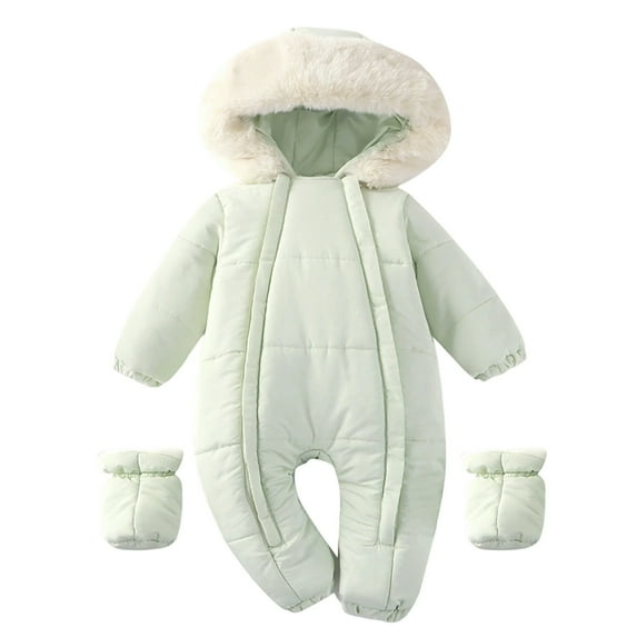 REDARER Kids Snowsuit - Hooded Winter Jumpsuit with Collar - Warm Waterproof Romper for Cold Weather,Color:Light Green,Size:0-3 Months