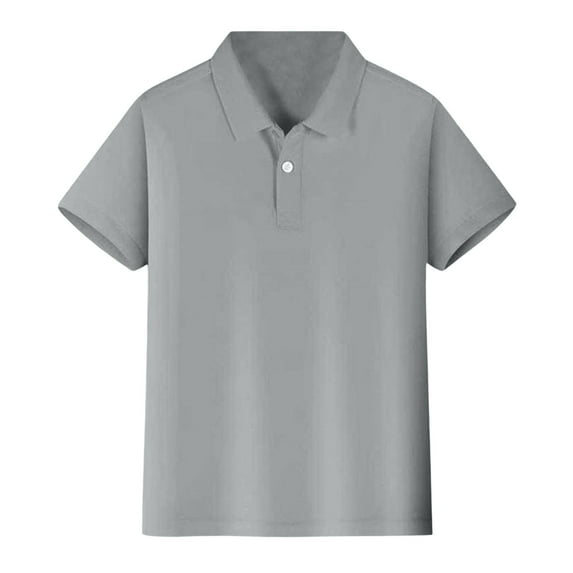 REDARER Kids' Soft Polo Shirt - Breathable Short Sleeve Button-Up Top for Boys & Girls Summer,Color:Z02 Grey,Size:10-12 Years