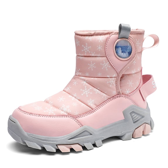 REDARER Kids' Solid Color Snow Boots - Winter Warm Padded Boots for Boys & Girls, Thickened -Lined with Non- Soles,Size:8-9 Years
