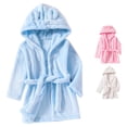 thumbnail image 1 of REDARER Kids Solid Hooded Bathrobe Thick Plush With 3D Ears Long Sleeve Self Tie Warm Autumn Winter Sleep Robe,2-3 Years, 1 of 7