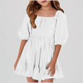 thumbnail image 1 of REDARER Kids Square Neck Puff Sleeve Ruffle Hem Dress Casual Summer Playwear Party Outfit,11-12 Years, 1 of 5