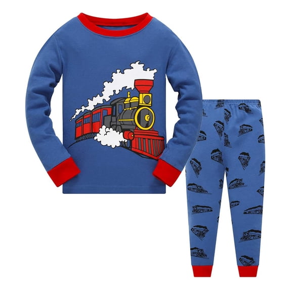 REDARER Kids Steam Train Print Long Sleeve Pajama Set Two Piece Cartoon Sleepwear for Boys Girls Toddler Nightwear,