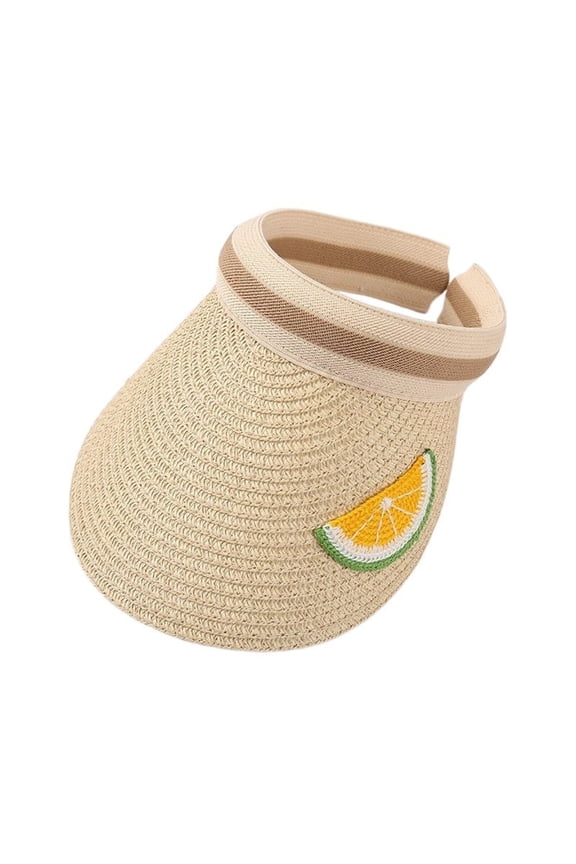 Kids Straw Sun Visor, Lemon Embroidery Empty Top Hat Lightweight UV Protection for Outdoor,2-6 Years