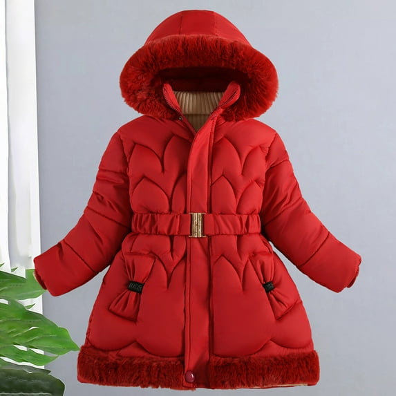 REDARER Kids Thermal Long Coat, Thickened Hooded Jacket with Plush Hem Lining, Warm Winter Outerwear for Extreme Cold Weather,Size:7-8 Years