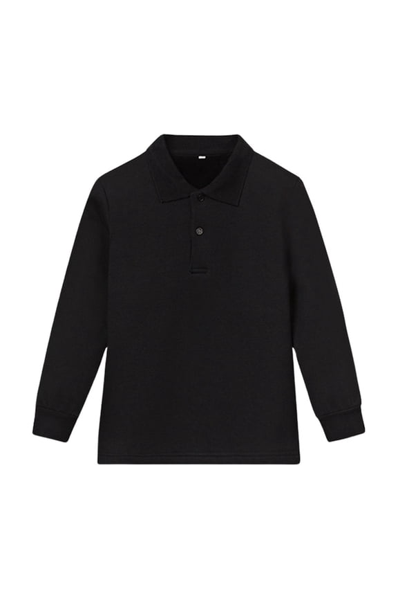 Kids Thickened Long Sleeve Polo Soft Solid Button Placket Fall Winter School Casual Tops School Uniform,10-11 Years