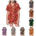 thumbnail image 1 of REDARER Kids Two Piece Button Front Sleepwear Set Lapel Short Sleeve Top Matching Shorts All Over Ghost Print Soft Pocket PJs for Halloween Loungewear Night Dress Up,6-7 Years, 1 of 4