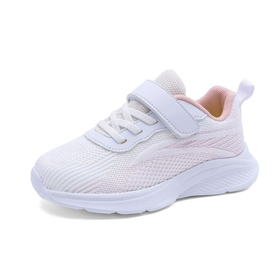 REDARER Kids Two-Tone Mesh Sports Shoes - Breathable Lightweight Sneakers with Hook & Loop, Non- Flat Sole Shoes for Boys & Girls,Size:6-7 Years