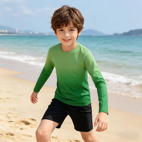 REDARER Kids UPF 50+ Gradient Long Sleeve Rash Guard Sun Shirt Swimwear for Boys and Girls,5-6 Years