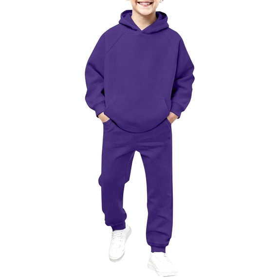 REDARER Kids Unisex 2 Piece Solid Tracksuit Raglan Pullover Hoodie and Jogger Pants Soft Casual Outfit Set for Boys Girls Daily Wear,5-6 Years