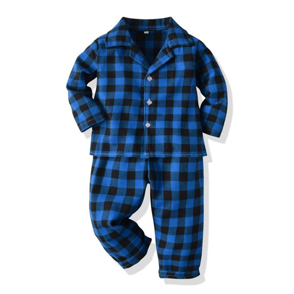 REDARER Kids Unisex Plaid Pajama Set Collar Button Up Long Sleeve Top and Pants Home Sleepwear,12-18 Months