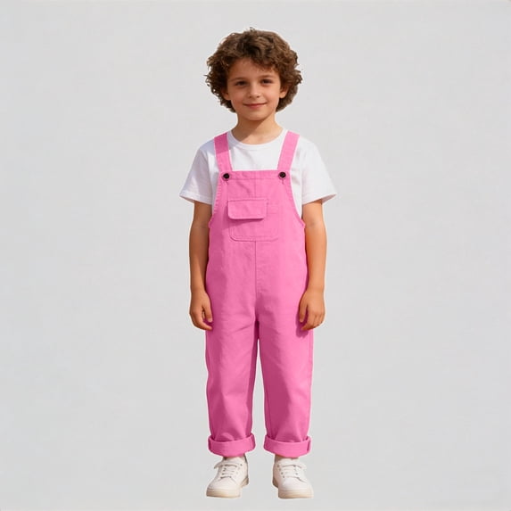 REDARER Kids Unisex Solid Overalls Adjustable Straps Chest Pocket Rolled Loose Fit Jumpsuit for Casual and Stage Wear,13-14 Years