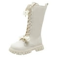 thumbnail image 1 of REDARER Kids Velvet Boots Plush Lined High Top Martin Boots, Winter Style Leather Princess Booties for Girls, Fashionable Warm,Color:Beige,Size:6-7 Years, 1 of 4