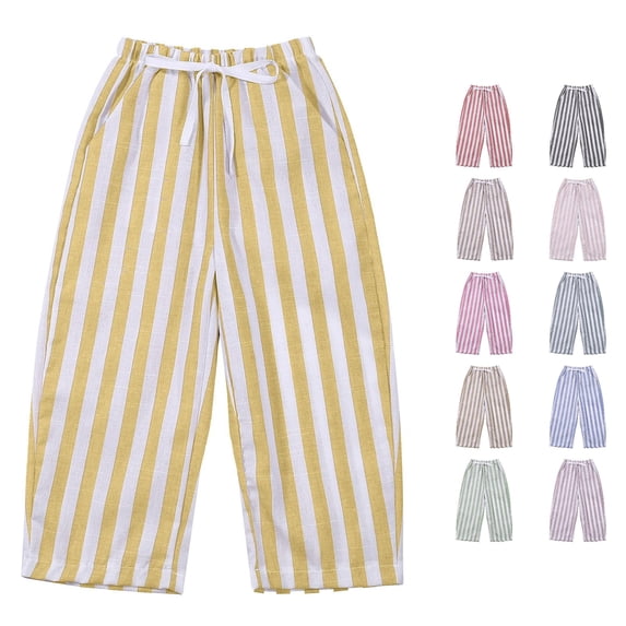REDARER Kids Vertical Striped Cropped Pants Drawstring Elastic Waist Light Breathable Casual Loose Trousers,12-18 Months