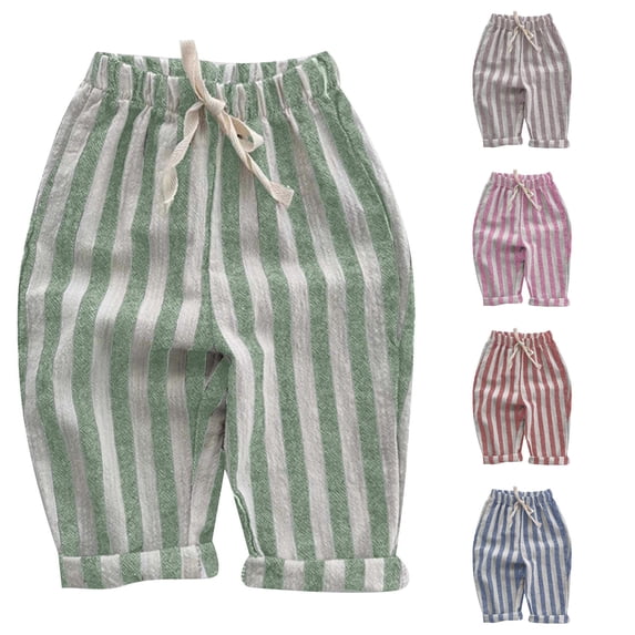 REDARER Kids Vertical Striped Harem Pants Drawstring Elastic Waist Ankle Light Casual Toddler Trousers,12-18 Months