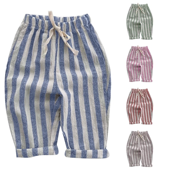 REDARER Kids Vertical Striped Harem Pants Drawstring Elastic Waist Ankle Light Casual Toddler Trousers,6-9 Months