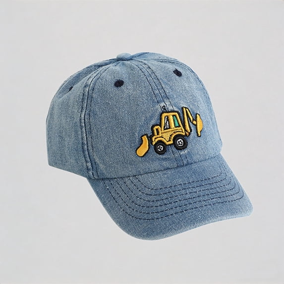 REDARER Kids Washed Denim Baseball Cap with Excavator Embroidery, Adjustable Sun Hat for Boys & Girls,2-8 Years