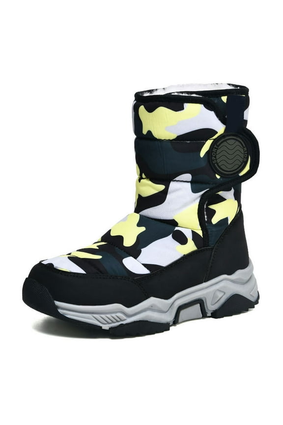 Kids Waterproof Snow Boots - Plush Lined Winter Boots with Hook Loop, Non- Flat Sole for Cold Weather Activities,Size:13