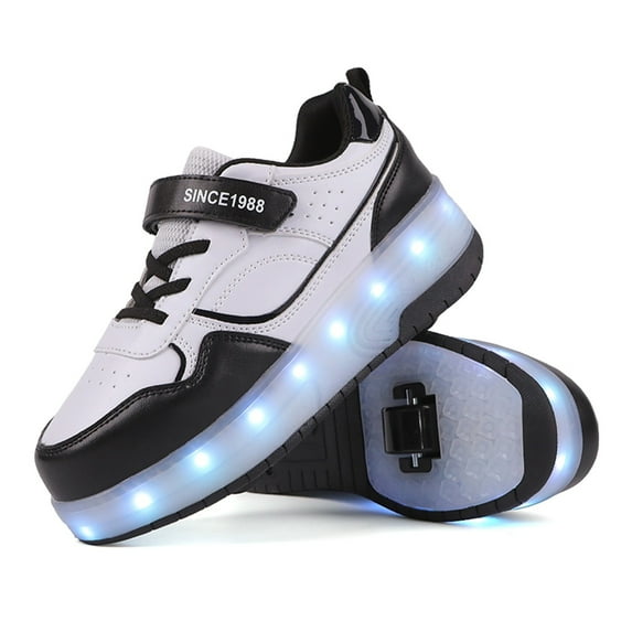 REDARER Kids' Wheeled Light-Up Sneakers - USB Rechargeable Skate Shoes with Thick Non- Sole,Color:Black,Size:10.5-11 Years