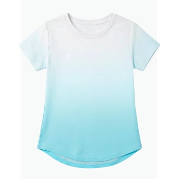 REDARER Kids White-to-Cyan Gradient Short Sleeve Athletic T Shirt Breathable Mesh Performance Top for Sports Play,4-5 Years