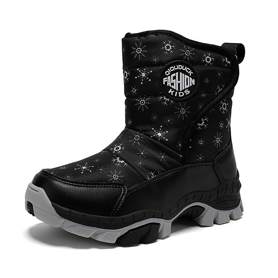 REDARER Kids Winter Boots with Hook Loop Closure, Plush Lined Thickened Snow Boots, Non-Slip Solid Color Outdoor Footwear,Size:12-12.5 Years