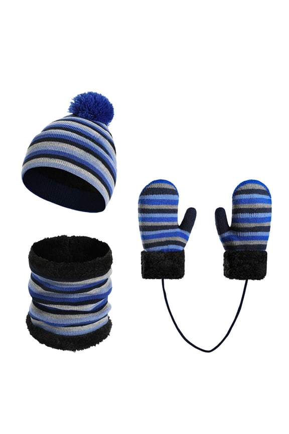 Kids Knit Hat Scarf Set Striped Winter Warm, Matching Accessories for Boys Girls Cold Weather,One Size