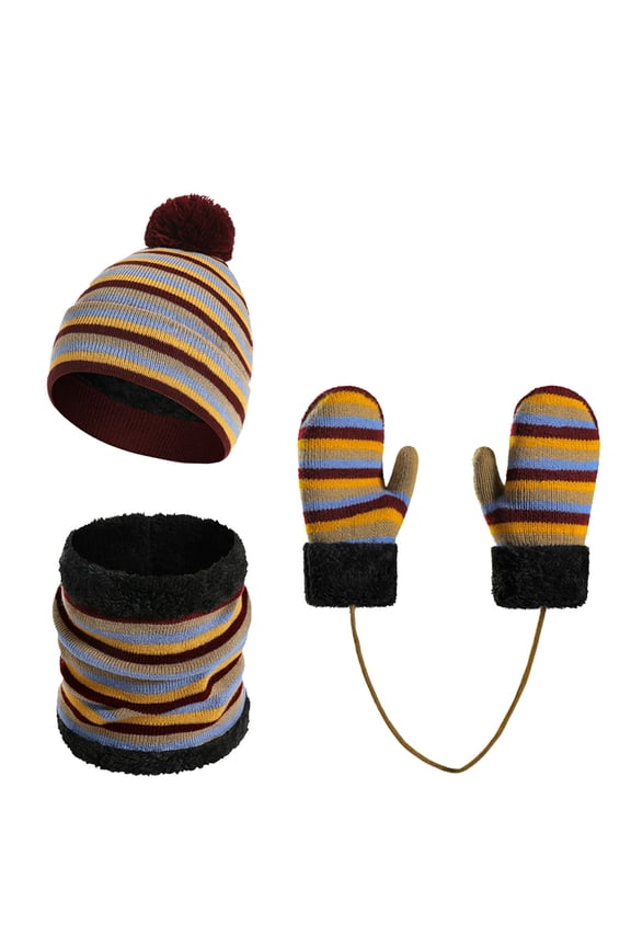 Kids Knit Hat Scarf Set Striped Winter Warm, Matching Accessories for Boys Girls Cold Weather,One Size