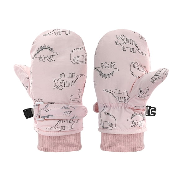 REDARER Kids Winter Mittens Thermal Insulated Gloves with Dinosaur Print, Adjustable Cuff for Cold Weather Outdoor Activities,6-24 Months