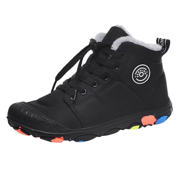 REDARER Kids' Winter Snow Boots - Warm Lace-Up Boots with Thick Insulation for Cold Weather, Comfortable & Durable,Color:Black,Size:9-9.5 Years