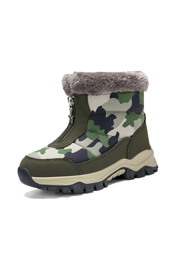 Kids Winter Snow Boots â Waterproof Anti- -Lined Zip-Up Booties for Boys & Girls, Warm Outdoor School Shoes,Color:Army Green,Size:3.5