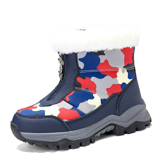 REDARER Kids Winter Snow Boots â Waterproof Anti- -Lined Zip-Up Booties for Boys & Girls, Warm Outdoor School Shoes,Color:Blue,Size:4