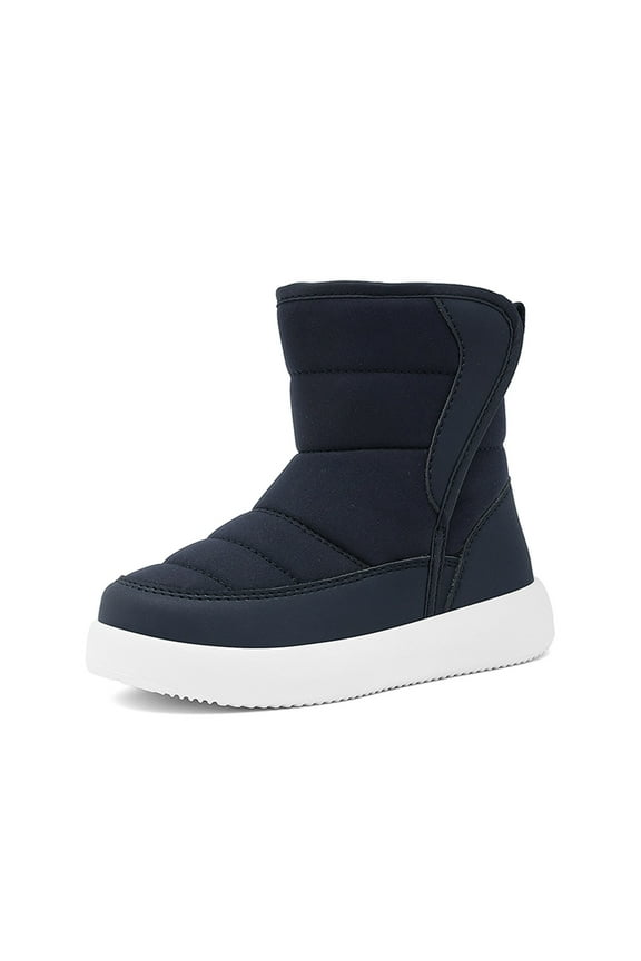 Kids' Wool-Lined Snow Boots - Solid Color Winter Booties with Anti- Treads | All-Day Warmth for Outdoor Play,Color:Dark Blue,Size:5.5-6 Years