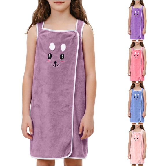 REDARER Kids Wrap Bath Towel Robe Soft Absorbent Coral Cute Cartoon Bunny Embroidered Bath Wrap For Girls,One Size