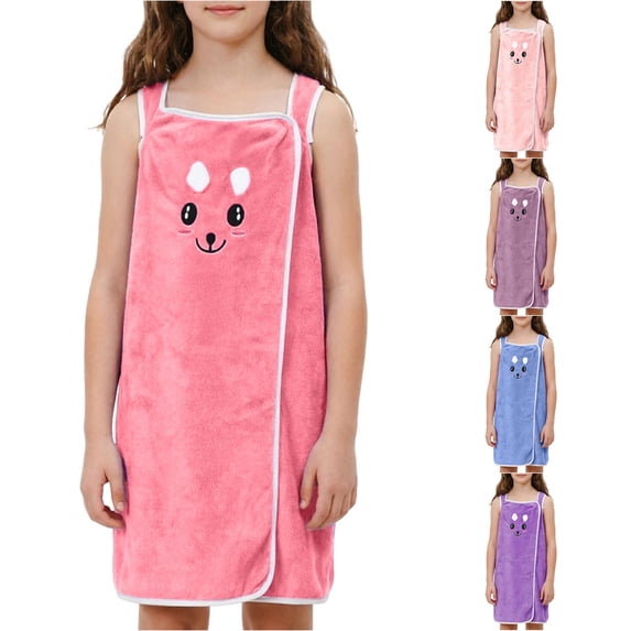 REDARER Kids Wrap Bath Towel Robe Soft Absorbent Coral Cute Cartoon Bunny Embroidered Bath Wrap For Girls,One Size