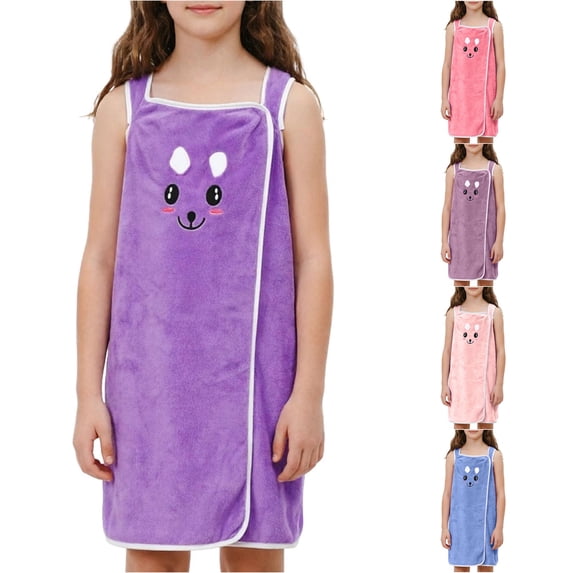 REDARER Kids Wrap Bath Towel Robe Soft Absorbent Coral Cute Cartoon Bunny Embroidered Bath Wrap For Girls,One Size
