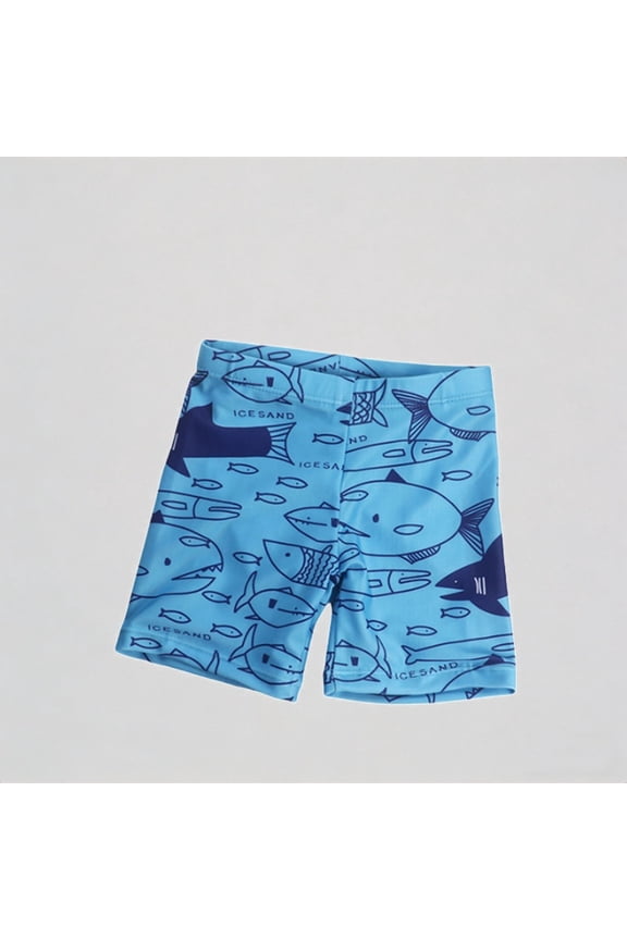 Little Boys' Swim Trunks – Fish Print + Elastic Waist, Summer Beach/Pool Cartoon Swimwear,5-6 Years