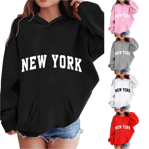 REDARER Long Sleeve Soft Oversized Pullover Hooded Sweatshirt with New York Letter Graphic Casual Daily Tops for Kids,9-10 Years