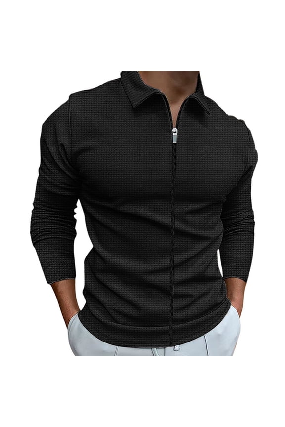 Mens Shirts - Male Casual Striped Fabric T Shirt Zipper Turn Down Collar Long Sleeve Tops T Shirt,Mens Long Sleeve Tee Shirts,Size:3XL
