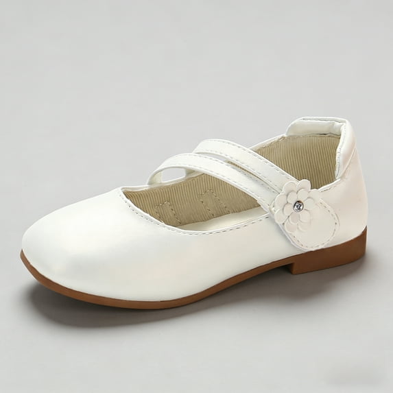 REDARER Metallic Flower Accent Cross Strap Formal Dress Performance Dance Leather Flat Shoes (Girls'),8-9 Years