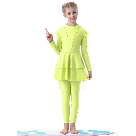 REDARER Swimsuit Girls 3 Piece Full Cover Hijab Arabic Swimwear Sunsuit Beachwear Top Pants Cap ,Girls Swimsuit,8-9 Years